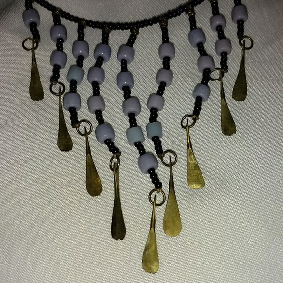 VTG 70s Boho Hippie Bead Brass Collar Choker - Picture 4 of 5